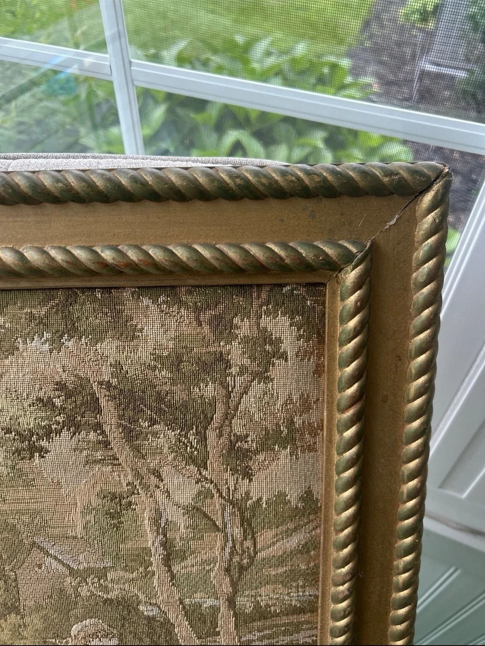 Large Vintage Framed Tapestry Cottage Victorian English Country
